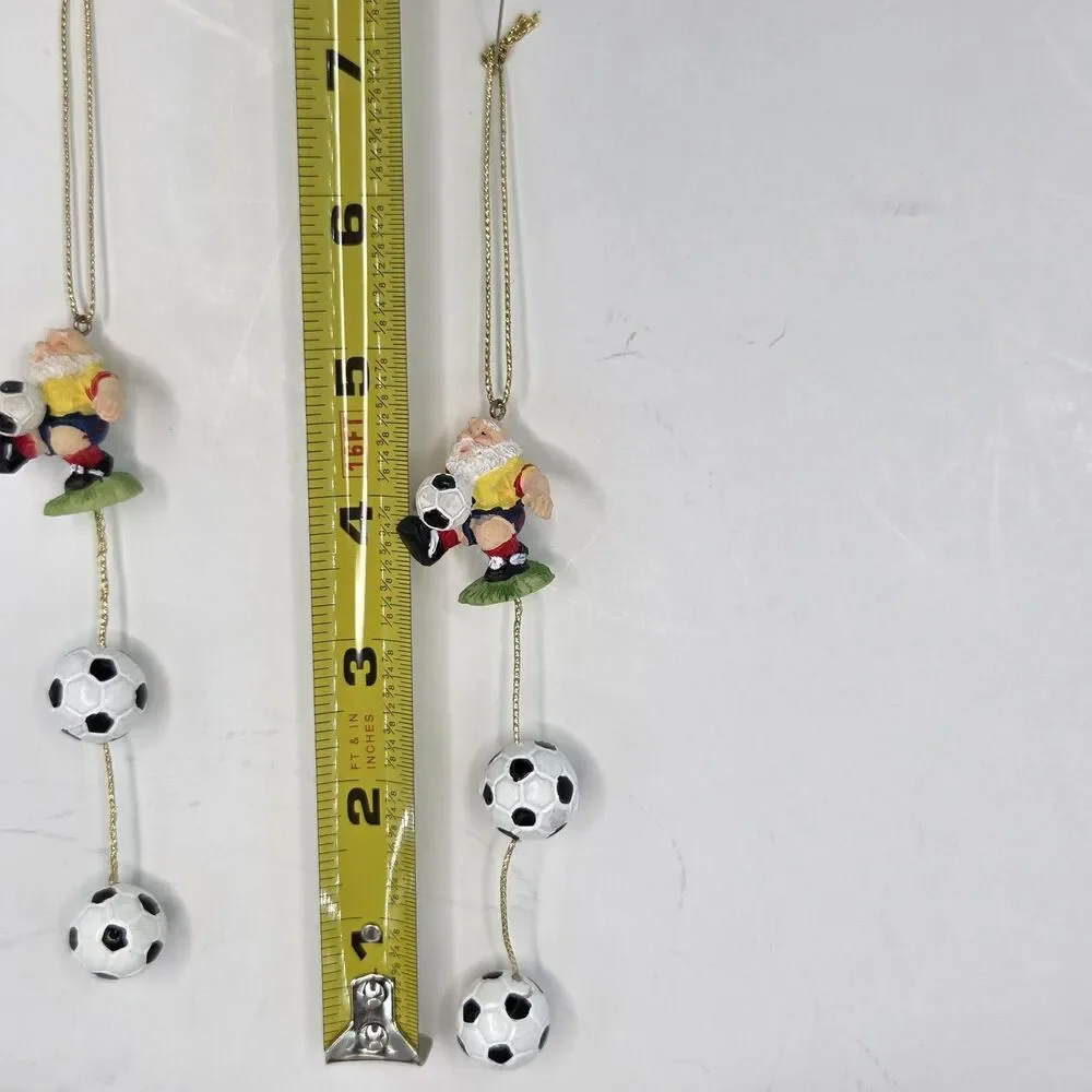 Soccer Santa Christmas Ornaments Soccer Balls Set of 2 Hanging Resin Figurines